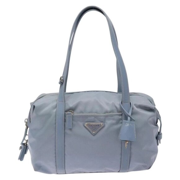 PRADA Tote Bag Nylon Light Blue Silver Auth - Picture 1 of 16